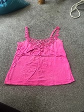 Fuchsia Lace Trim Scoop Neck Ruched Bust Jersey Cami Tank Top