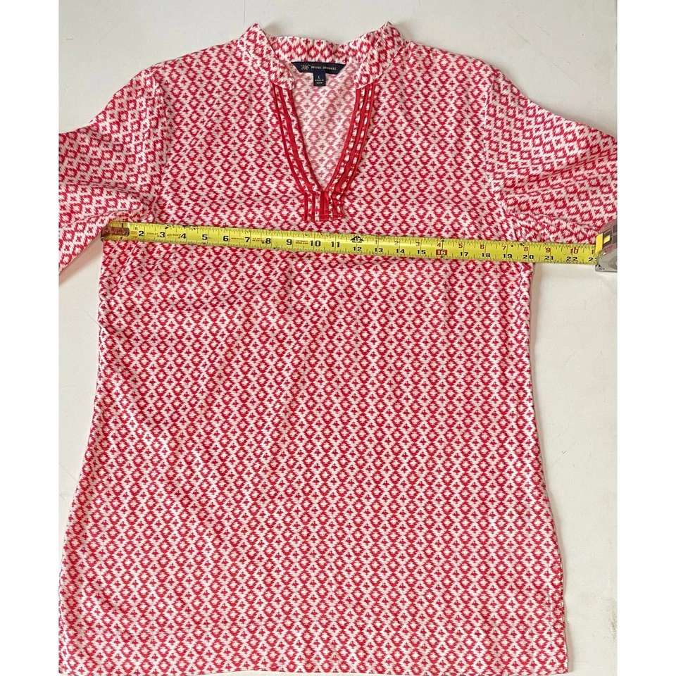 Brooks Brothers 346 Red Ikat Cotton Tunic Blouse L Lounge Resort Coastal Top - Image 4 of 4