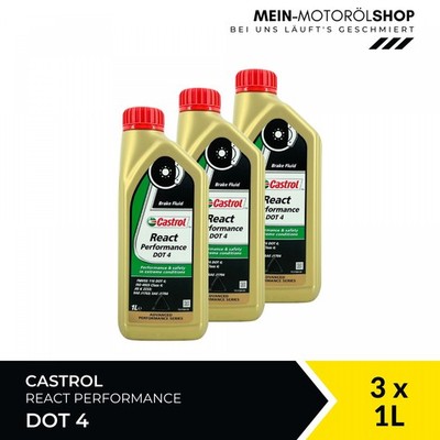 Castrol React Performance DOT 4 Bremsflüssigkeit 3x1 Liter = 3 Liter