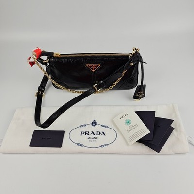 PRADA Re-Edition 2002 Medium Black Leather Shoulder Bag New