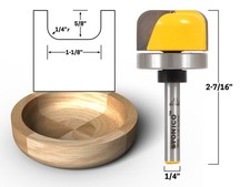 1-1/8 Diameter Bowl & Tray Router Bit - 1/4 S...