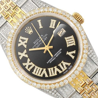 Rolex Datejust Custom Iced Black Gold Roman Diamond Dial Jubilee Band 36mm Watch