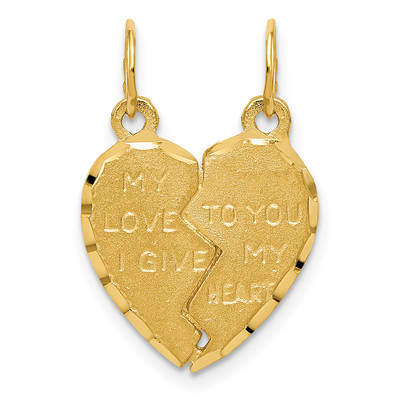 14k Yellow Gold Break Apart MY LOVE TO YOU I GIVE MY Heart Charm Pendant
