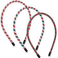 3 Pcs Rhinestone Christmas Headbands for Women Glitter Candy Cane Headbands