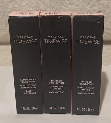 3-MARY KAY TimeWise 2-Matte 1-Luminous 3D Foundation Beige C130 & W130 READ