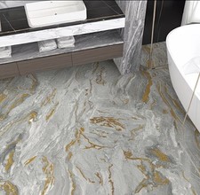 White Gold Marble Peel and Stick Floor Tile Vinyl Roll -23.6"x118" for Bedroom