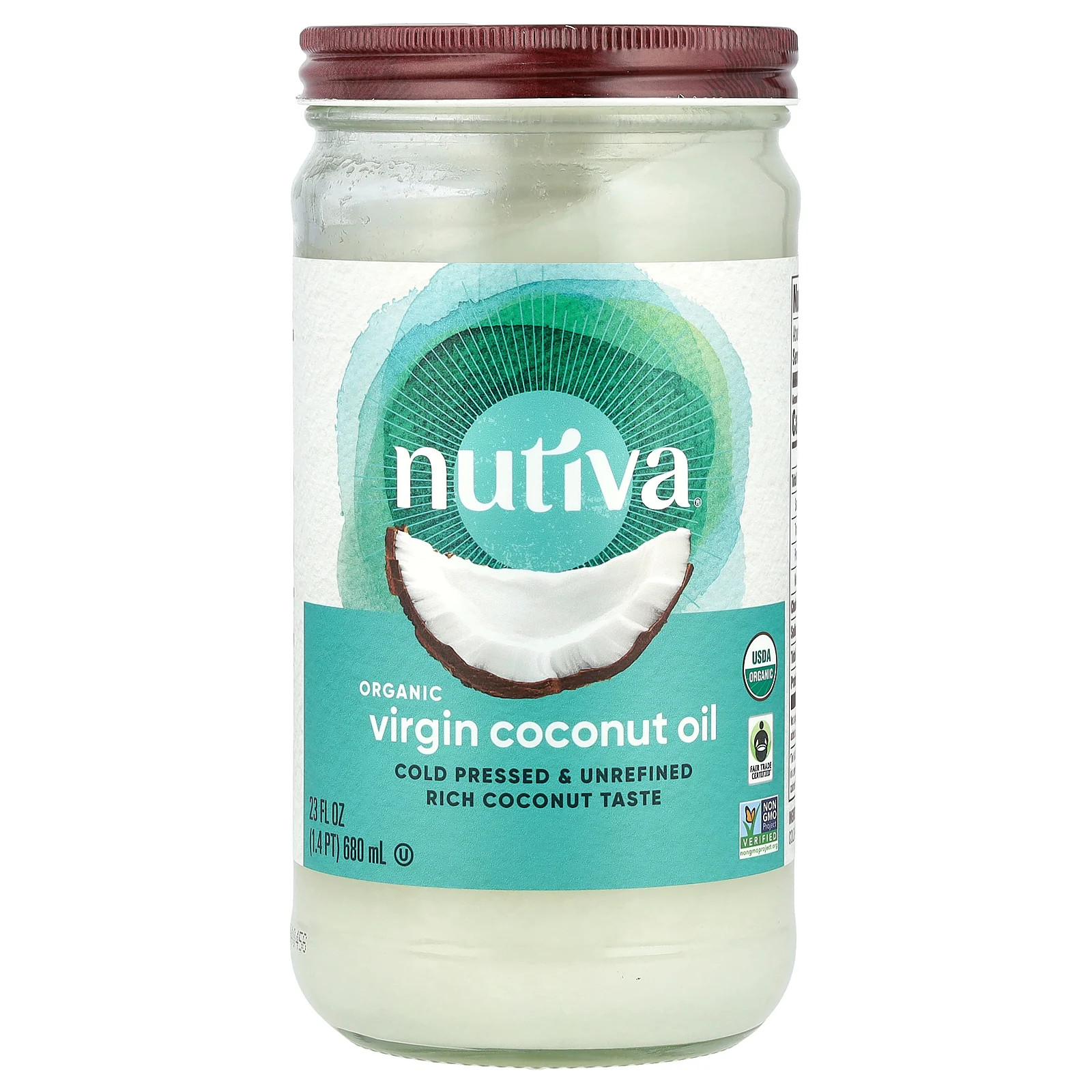 Nutiva Organic Coconut Oil Virgin 23 жидких унций 680 мл B Corp, Справедливая торговля
