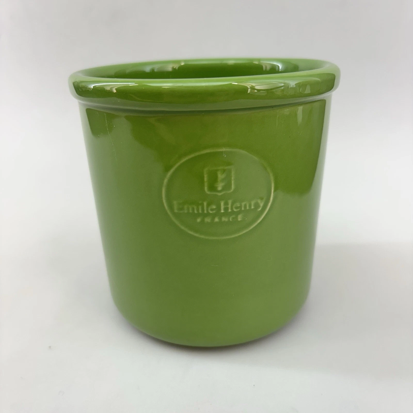 Emile Henry France Green Stoneware Utensil Storage Crock 6” Canister 87.13/23