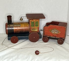Vintage 161 Fisher Price Looky Chug Chug Pull Toy Train Engine w/ Tender Wagon — photo 1