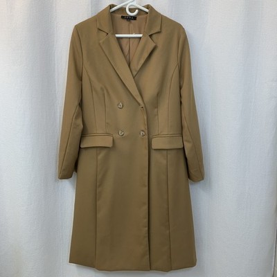 Fore Collection Mid Length DBL Breasted Coat Trench Size Large Beige Camel NWOT