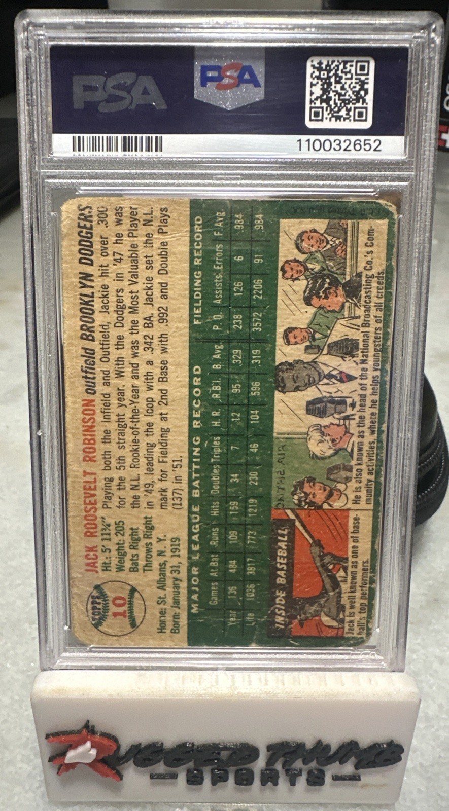 1954 Topps #10 Jackie Robinson PSA 1 Vintage HOF Brooklyn Dodgers view 2