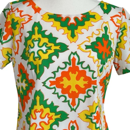 Camisa Psicodélica Retro Poliéster Manga Corta Años 70 Verde Amarillo - Imagen 2 de 3