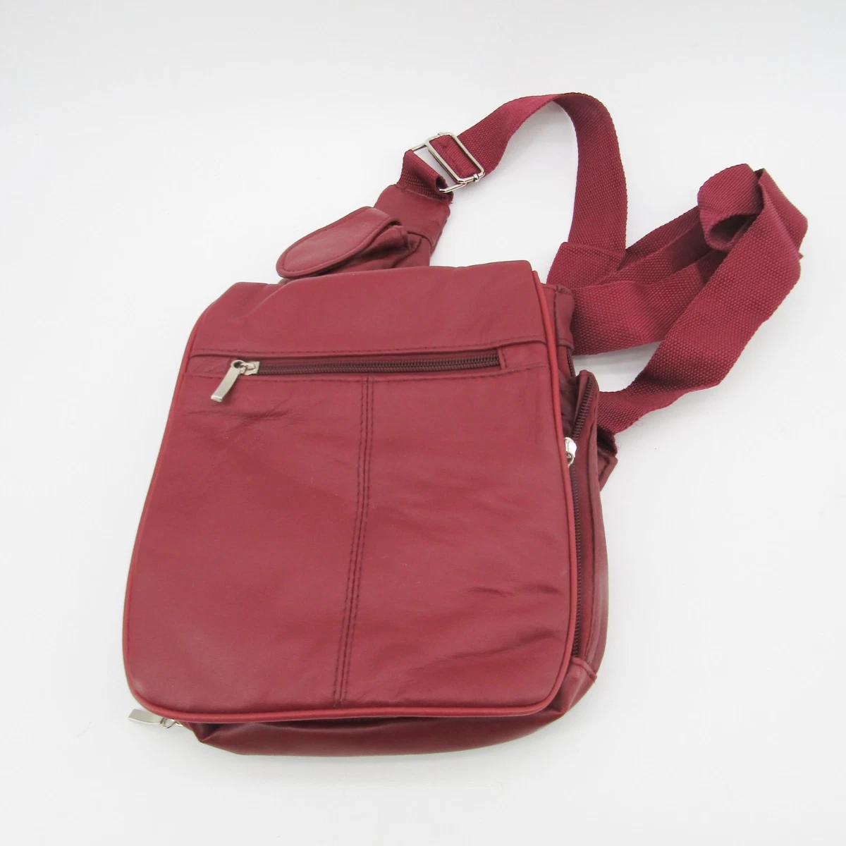 Buxton~Unisex Maroon Leather Slingback Backpack~Expandable Zippered Side Gussets Buxton Red Bags & Handbags for Women for sale | eBay main image 4