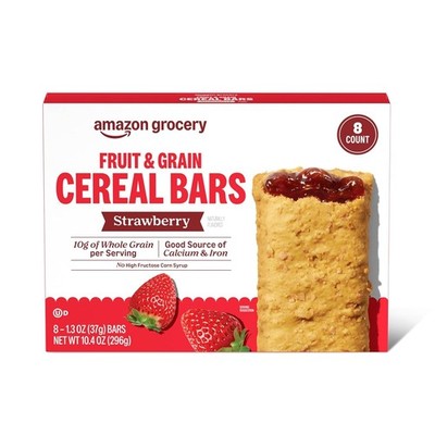 Amazon Grocery, Fruit & Grain Cereal Bars, Strawberry, 10.4 Oz, 8 Ct