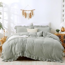 Green Gingham Duvet Cover Bedding Set 100 Washed Cotton Like Linen Feel Soft