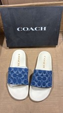 Coach Udele Slide Sandals Signature Canvas Tan Black Women  s Size 9 B