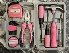 Pink Handle Basic Tool Set In Hard Carry Case - Women’s Tool Kit, Handy, Hammer