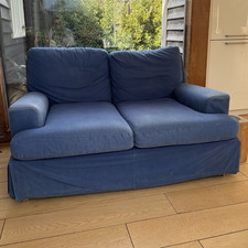 Blue 2-Seater Solid Fabric Sofa Pad Arms With Cushions L140 x W92 x H85