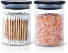 2 Pack Ribbed Glass Qtip Holder Dispenser Set...