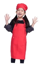 Kids Apron and Chef Hat Set, Children's Adjustable Bib Apron S 2-5 Year Red