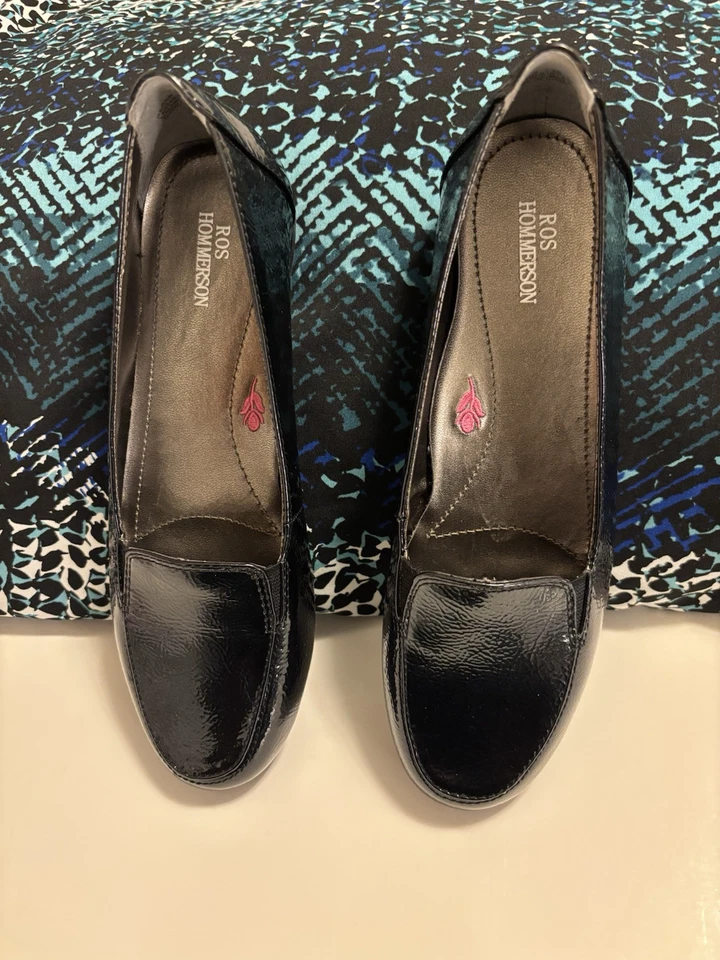 Sapato Feminino Ros Hommerson Conforto Mocassim Liso Preto Couro Patente Tamanho 7.5N Novo - Imagem 2 de 4
