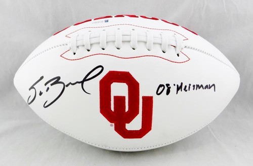 Sam Bradford Autografo Oklahoma Sooners Logo Calcio con HT - Beckett Auth
