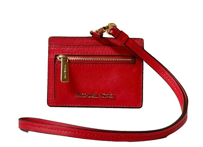 Michael Kors Jet Set Travel East West ID Card Case Wallet Lanyard Dark Sangria