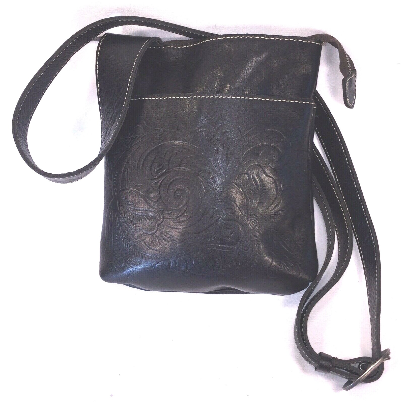 Patricia Nash Black Crossbody Bag Tooled Leather Fron… Gem