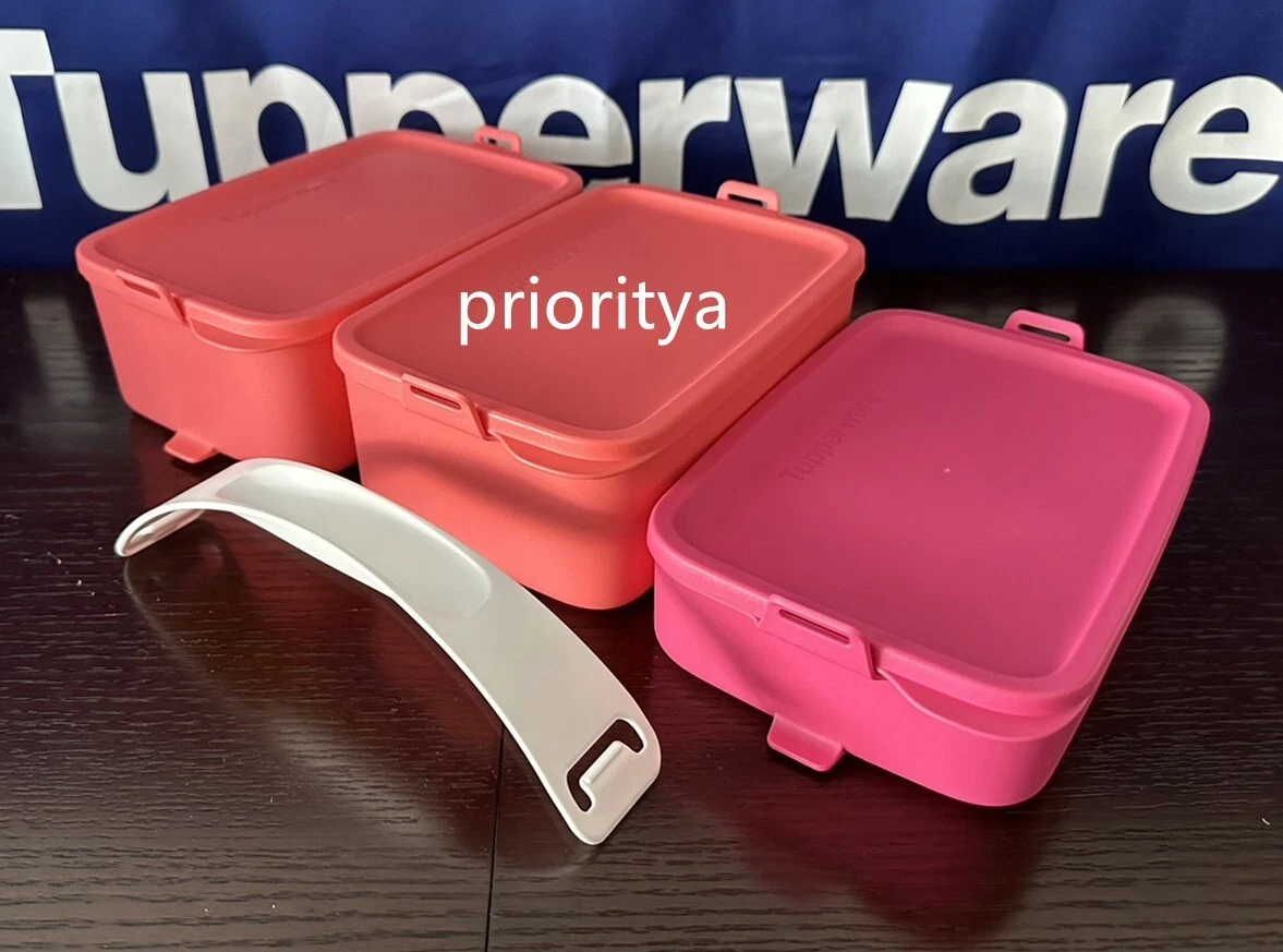 Tupperware Pack-N-Carry Lunch Box Set w/Handle, Lid & 2 Containers -  Paprika