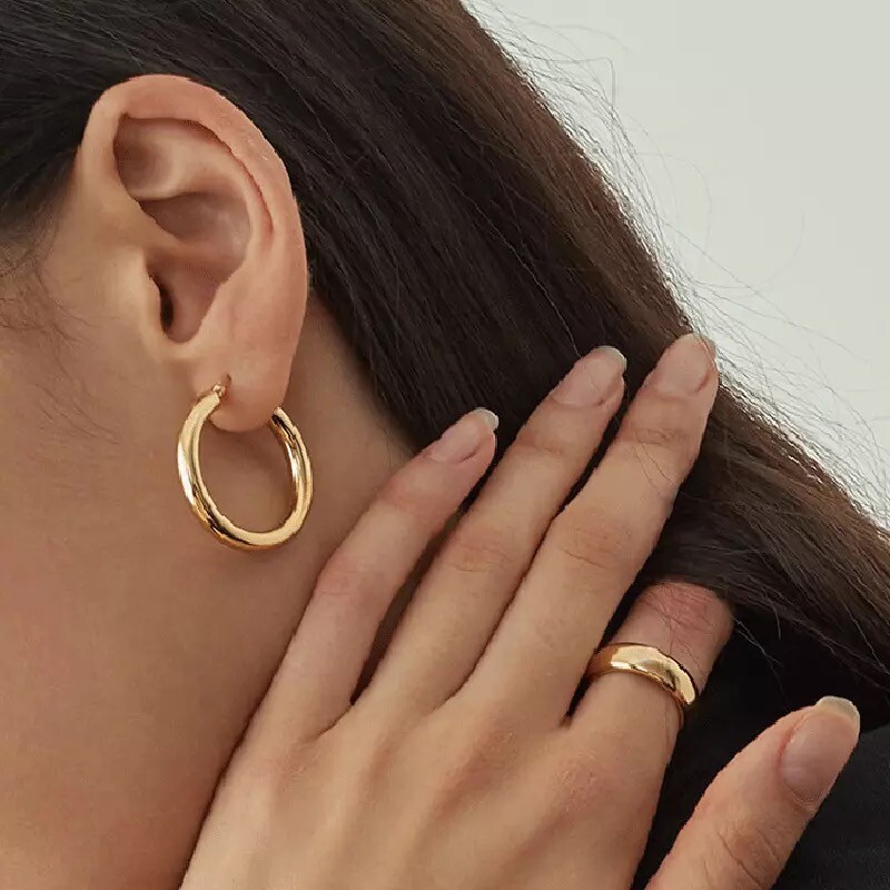 Argollas Grandes de Mujer Chapada en Oro 10K Aros Accesorios