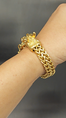 Bracciale Uomo Oro Teste Di Leone Franco Catena Maglia Cubana Bling Hip Hop Gioi - Foto 5