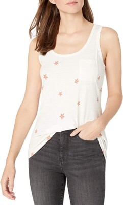 Goodthreads Canotta Tasca Smanicata Cotone Donna Bianca con stampa Stelle LARGE