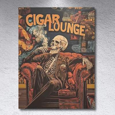 Skeleton Cigar Lounge Wall Art Canvas Man Cave Home Bar Decor Cigar Style Co.
