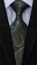 New Classic Paisley Green Gold Silver JACQUARD WOVEN 100 Silk Men's Tie Necktie