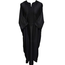 Moroccan Cotton Blend Black 3 Quarter Sleeves Thobe Jubba Kandorah Dishdasha