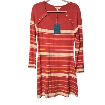 #ad Market amp; Spruce Womens M Striped Sweater Dress With Button Detail Orange amp; Whit $11.99