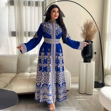 Dubai Zipper Women Printed Abaya Kaftan Muslim Maxi Dress Casual Evening Morocco