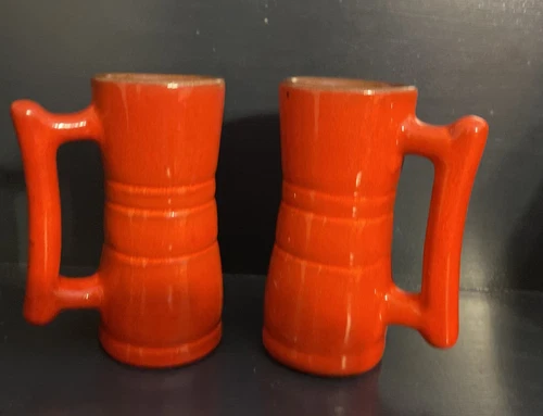 Vintage Frankoma Pottery Burnt Orange/Red Pair Of Demitasse Mugs 26DC
