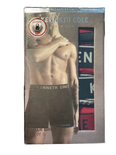 KENNETH COLE Boxer Briefs Men's LG 5 Pack Cotton Stretch Black Gray Red REACTION