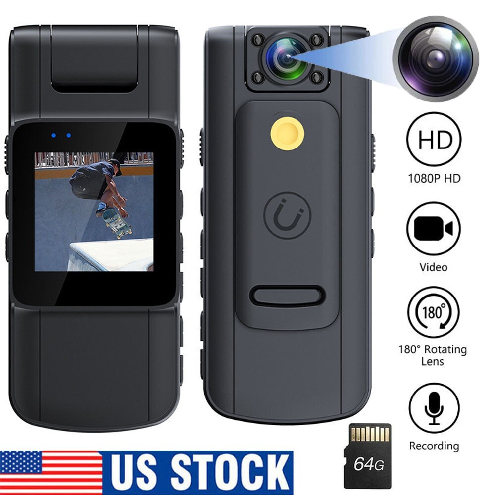 1080P Camcorder Mini Police Body Camera HD 180° Video DVR 64G IR Night Cam-image