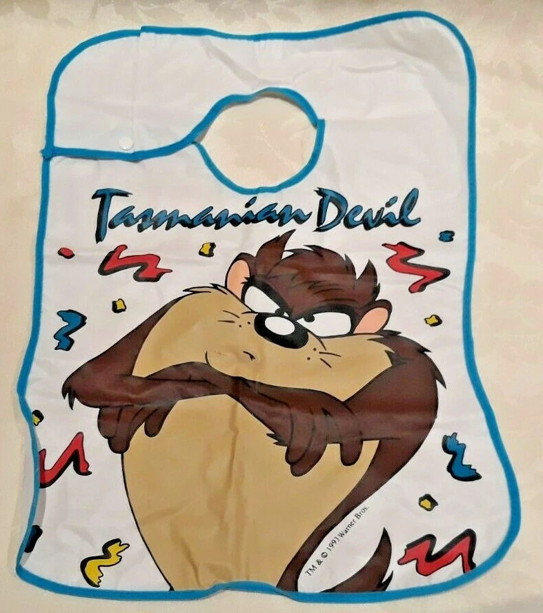 Vintage Warner Bros Tasmanian Devil TAZ Toddler Bib Plastic with Snap 1993