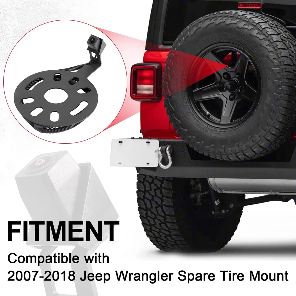 For Jeep Wrangler JK 2007-2017 Backup Camera Mount Rear View Spare Tire Kit 170° - Image 4 of 4