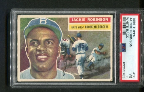 1956 Topps Jackie Robinson Brooklyn Dodgers White Back #30 PSA 3