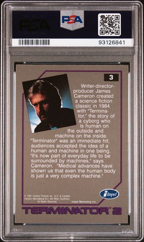 1991 Impel Terminator 2 - #3 James Cameron / Terminator's Creator - PSA 9 MINT - Picture 4 of 4