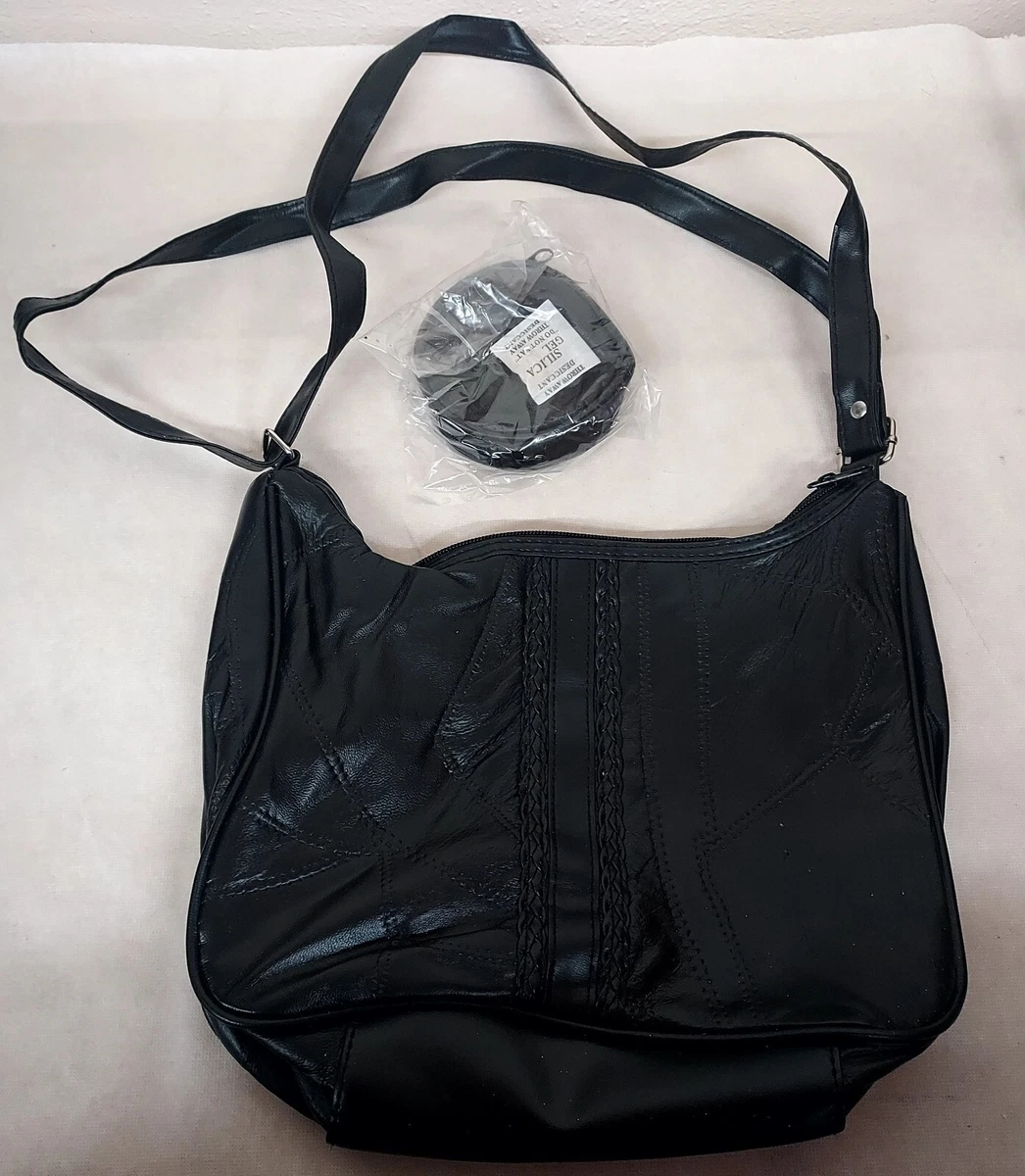NWOT Black Patch Leather Purse Handbag w Coin Bag NEW