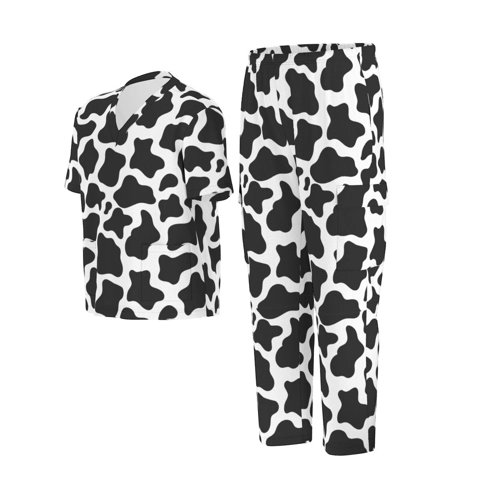 Cow Print Scrubs Nursing Scrub Set Cow Pattern Hospital Scrubs - Image 2 of 4