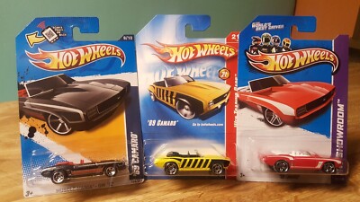 Hot Wheels '69 Chevy Camaro Red & Black & Yellow Bumblebee Lot of