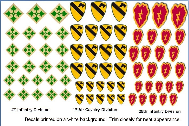 1st Cavalry 4th & 25th Infantry Div Vehicle & AC Decals 1/35 1/48 1/24 1/16 1/25
