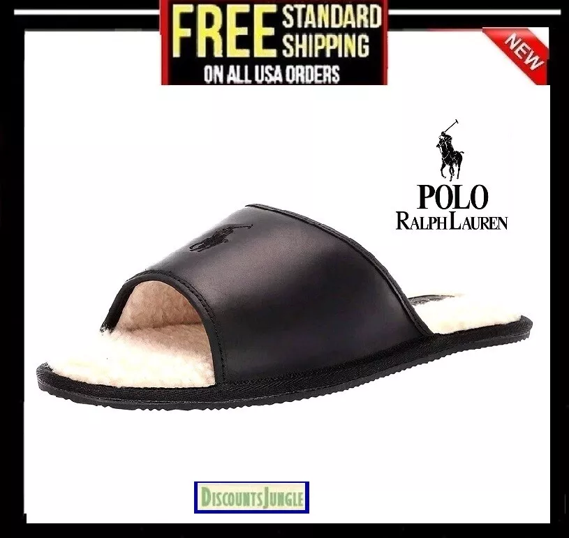 Polo Ralph Lauren Men s Antero Black Leather Slippers SIZE 8 9 11 12 13