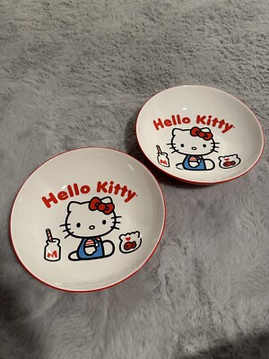 NEW 2 pc Hello Kitty Sanrio Ceramic Bowls (Milk And Cookies Design)